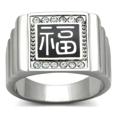 Fashnzfab High Polished (no Plating) Stainless Steel Ring With Top Grade Crystal In Clear In Pattern