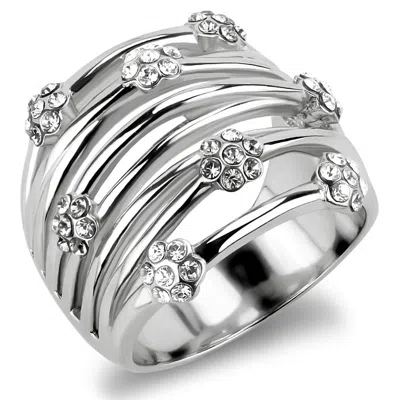 Fashnzfab High Polished (no Plating) Stainless Steel Ring With Top Grade Crystal In Clear In Gray