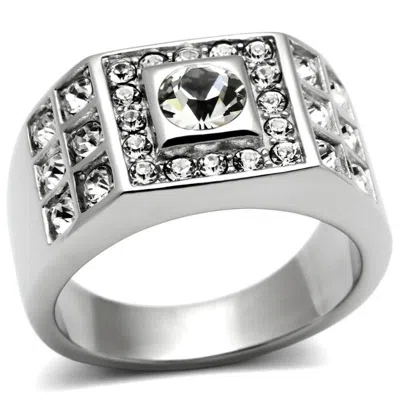 Fashnzfab High Polished (no Plating) Stainless Steel Ring With Top Grade Crystal In Clear In Pink