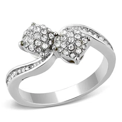 Fashnzfab High Polished (no Plating) Stainless Steel Ring With Top Grade Crystal In Clear In Red
