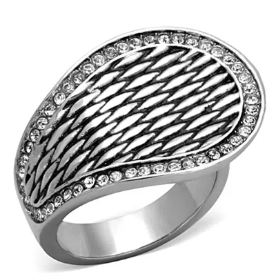 Fashnzfab High Polished (no Plating) Stainless Steel Ring With Top Grade Crystal In Clear In Metallic