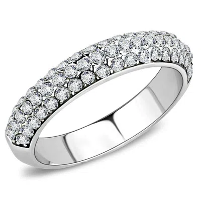 Fashnzfab High Polished (no Plating) Stainless Steel Ring With Top Grade Crystal In Clear In Metallic