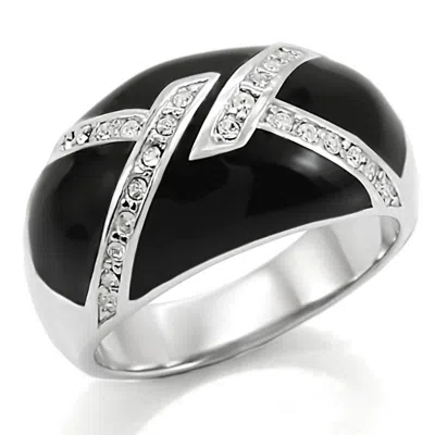 Fashnzfab High Polished (no Plating) Stainless Steel Ring With Top Grade Crystal In Clear In Black