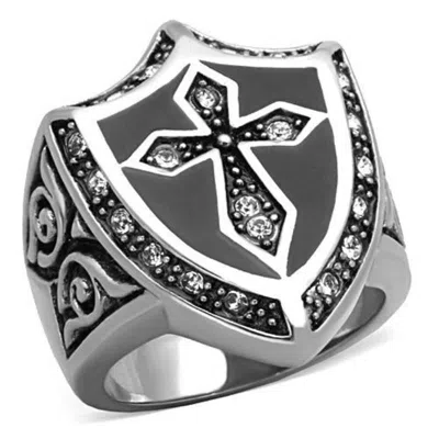 Fashnzfab High Polished (no Plating) Stainless Steel Ring With Top Grade Crystal In Clear In Multi
