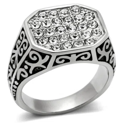 Fashnzfab High Polished (no Plating) Stainless Steel Ring With Top Grade Crystal In Clear In Multi