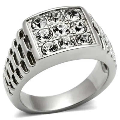 Fashnzfab High Polished (no Plating) Stainless Steel Ring With Top Grade Crystal In Clear In Multi