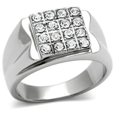 Fashnzfab High Polished (no Plating) Stainless Steel Ring With Top Grade Crystal In Clear In Multi
