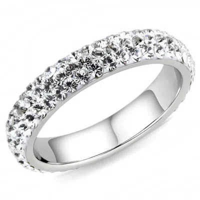 Fashnzfab High Polished (no Plating) Stainless Steel Ring With Top Grade Crystal In Clear In Multi