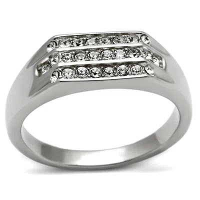 Fashnzfab High Polished (no Plating) Stainless Steel Ring With Top Grade Crystal In Clear In Multi