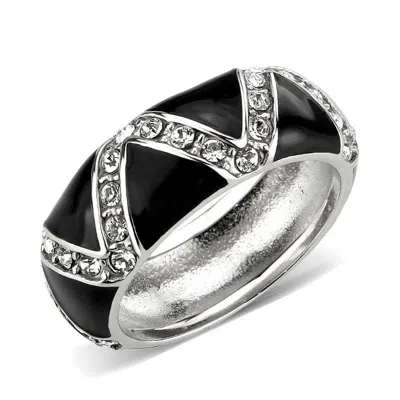 Fashnzfab High Polished (no Plating) Stainless Steel Ring With Top Grade Crystal In Clear In Multi