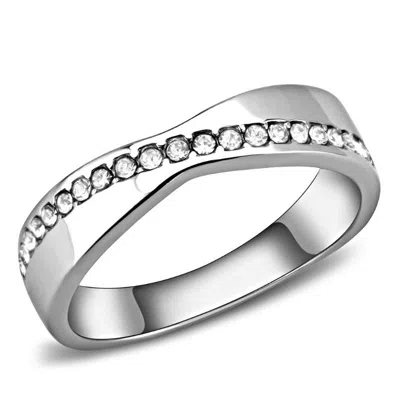Fashnzfab High Polished (no Plating) Stainless Steel Ring With Top Grade Crystal In Clear In Multi