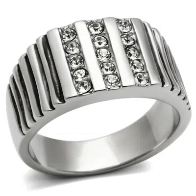 Fashnzfab High Polished (no Plating) Stainless Steel Ring With Top Grade Crystal In Clear In Multi