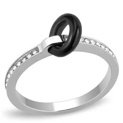Fashnzfab High Polished (no Plating) Stainless Steel Ring With Top Grade Crystal In Clear In Multi