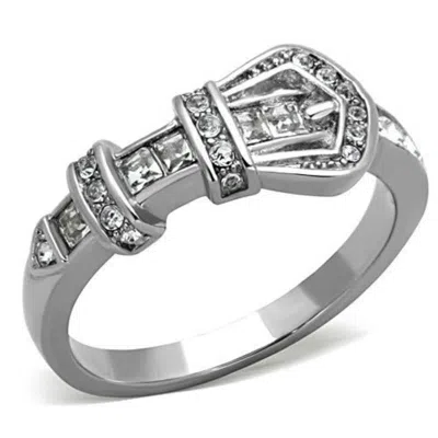 Fashnzfab High Polished (no Plating) Stainless Steel Ring With Top Grade Crystal In Clear In Multi