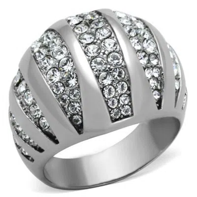 Fashnzfab High Polished (no Plating) Stainless Steel Ring With Top Grade Crystal In Clear In Multi
