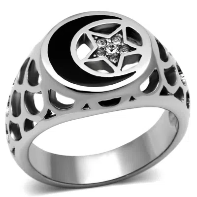 Fashnzfab High Polished (no Plating) Stainless Steel Ring With Top Grade Crystal In Clear In Multi