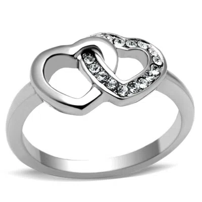 Fashnzfab High Polished (no Plating) Stainless Steel Ring With Top Grade Crystal In Clear In Silver