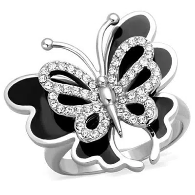 Fashnzfab High Polished (no Plating) Stainless Steel Ring With Top Grade Crystal In Clear In Metallic