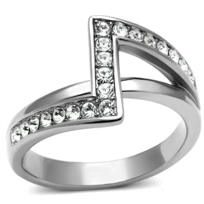 Fashnzfab High Polished (no Plating) Stainless Steel Ring With Top Grade Crystal In Clear In Multi