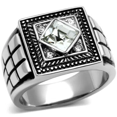 Fashnzfab High Polished (no Plating) Stainless Steel Ring With Top Grade Crystal In Clear In Gold