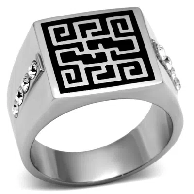 Fashnzfab High Polished (no Plating) Stainless Steel Ring With Top Grade Crystal In Clear In Metallic