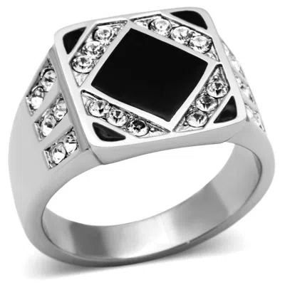 Fashnzfab High Polished (no Plating) Stainless Steel Ring With Top Grade Crystal In Clear In Multi