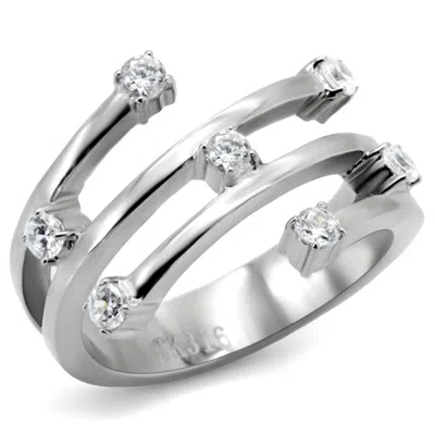 Fashnzfab High Polished (no Plating) Stainless Steel Ring With Top Grade Crystal In Clear In Metallic