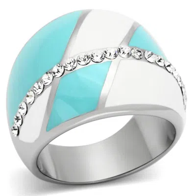 Fashnzfab High Polished (no Plating) Stainless Steel Ring With Top Grade Crystal In Clear In Multi