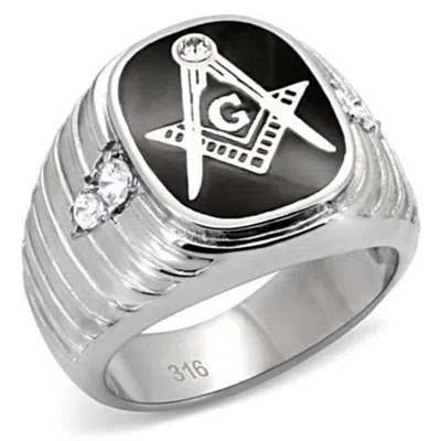Fashnzfab High Polished (no Plating) Stainless Steel Ring With Top Grade Crystal In Clear In Multi