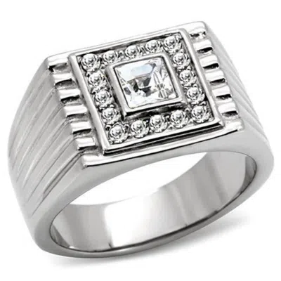 Fashnzfab High Polished (no Plating) Stainless Steel Ring With Top Grade Crystal In Clear In Multi