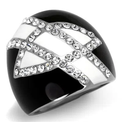 Fashnzfab High Polished (no Plating) Stainless Steel Ring With Top Grade Crystal In Clear In Multi