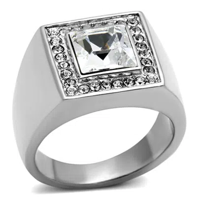 Fashnzfab High Polished (no Plating) Stainless Steel Ring With Top Grade Crystal In Clear In Multi