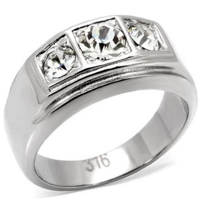 Fashnzfab High Polished (no Plating) Stainless Steel Ring With Top Grade Crystal In Clear In Neutral