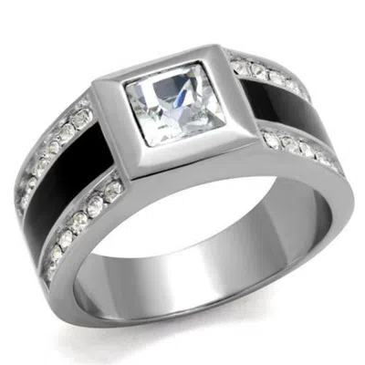 Fashnzfab High Polished (no Plating) Stainless Steel Ring With Top Grade Crystal In Clear In Neutral