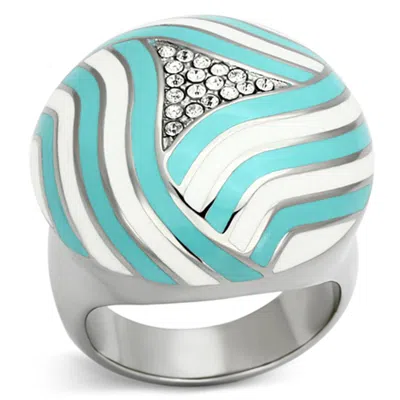 Fashnzfab High Polished (no Plating) Stainless Steel Ring With Top Grade Crystal In Clear In Orange