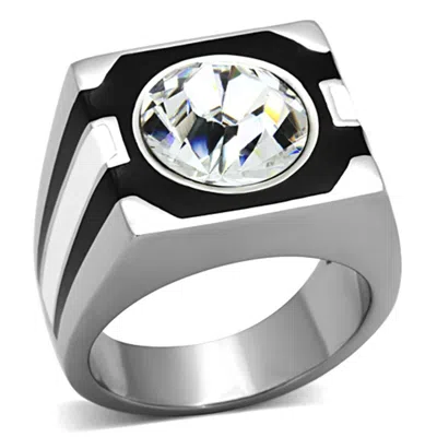 Fashnzfab High Polished (no Plating) Stainless Steel Ring With Top Grade Crystal In Clear In Orange