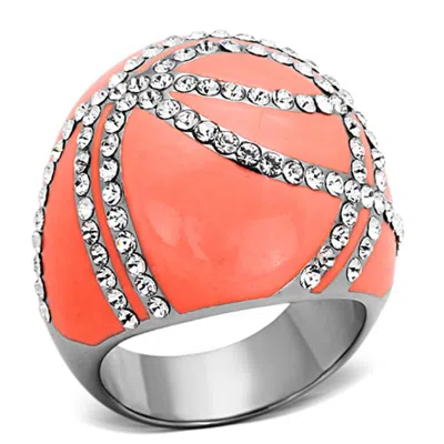 Fashnzfab High Polished (no Plating) Stainless Steel Ring With Top Grade Crystal In Clear In Orange