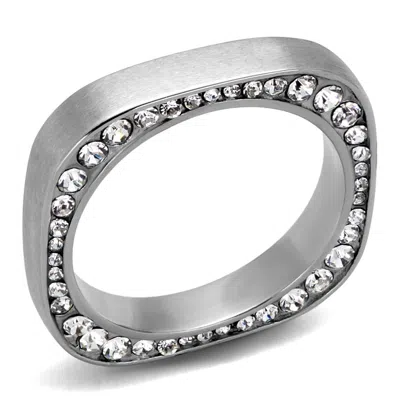 Fashnzfab High Polished (no Plating) Stainless Steel Ring With Top Grade Crystal In Clear In Orange