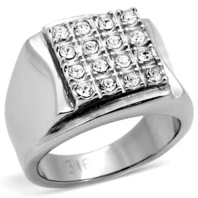 Fashnzfab High Polished (no Plating) Stainless Steel Ring With Top Grade Crystal In Clear In Orange