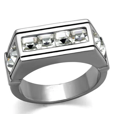 Fashnzfab High Polished (no Plating) Stainless Steel Ring With Top Grade Crystal In Clear In Orange