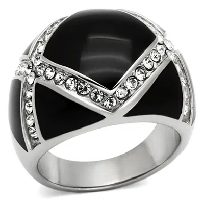 Fashnzfab High Polished (no Plating) Stainless Steel Ring With Top Grade Crystal In Clear In Pattern