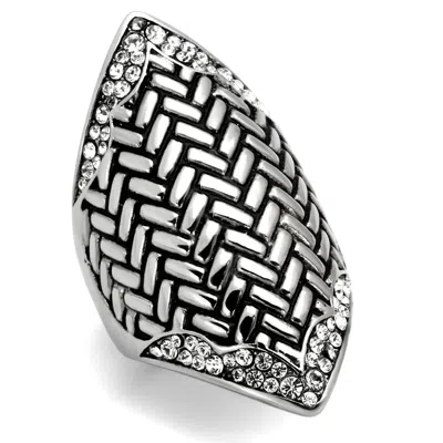 Fashnzfab High Polished (no Plating) Stainless Steel Ring With Top Grade Crystal In Clear In Pattern