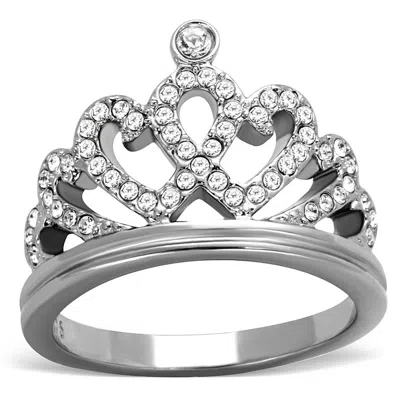 Fashnzfab High Polished (no Plating) Stainless Steel Ring With Top Grade Crystal In Clear In Pattern
