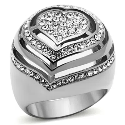 Fashnzfab High Polished (no Plating) Stainless Steel Ring With Top Grade Crystal In Clear In Pink