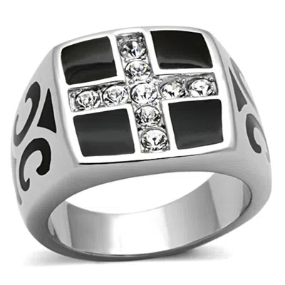 Fashnzfab High Polished (no Plating) Stainless Steel Ring With Top Grade Crystal In Clear In Purple