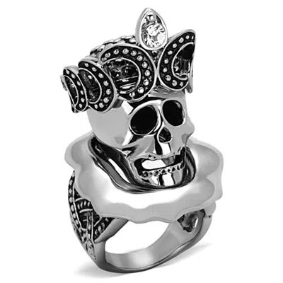 Fashnzfab High Polished (no Plating) Stainless Steel Ring With Top Grade Crystal In Clear In Purple