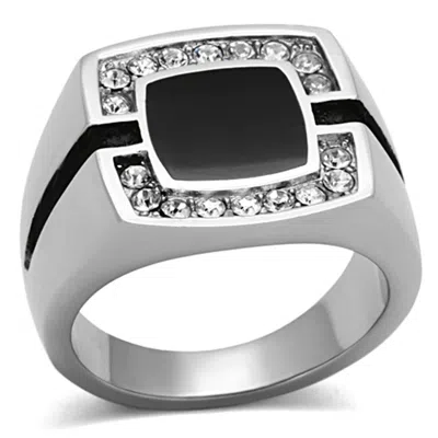 Fashnzfab High Polished (no Plating) Stainless Steel Ring With Top Grade Crystal In Clear In Silver