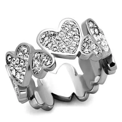 Fashnzfab High Polished (no Plating) Stainless Steel Ring With Top Grade Crystal In Clear In Silver