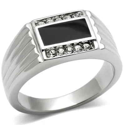 Fashnzfab High Polished (no Plating) Stainless Steel Ring With Top Grade Crystal In Clear In Silver