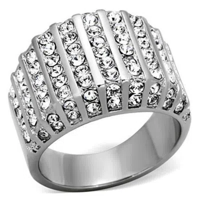 Fashnzfab High Polished (no Plating) Stainless Steel Ring With Top Grade Crystal In Clear In Silver